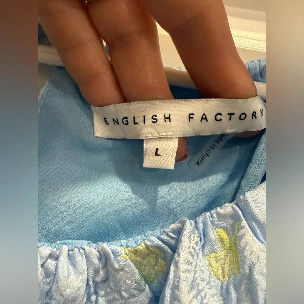 Anthropologie English Factory Jacquard Puff-Sleeve Babydoll Blouse Large - Picture 5 of 6